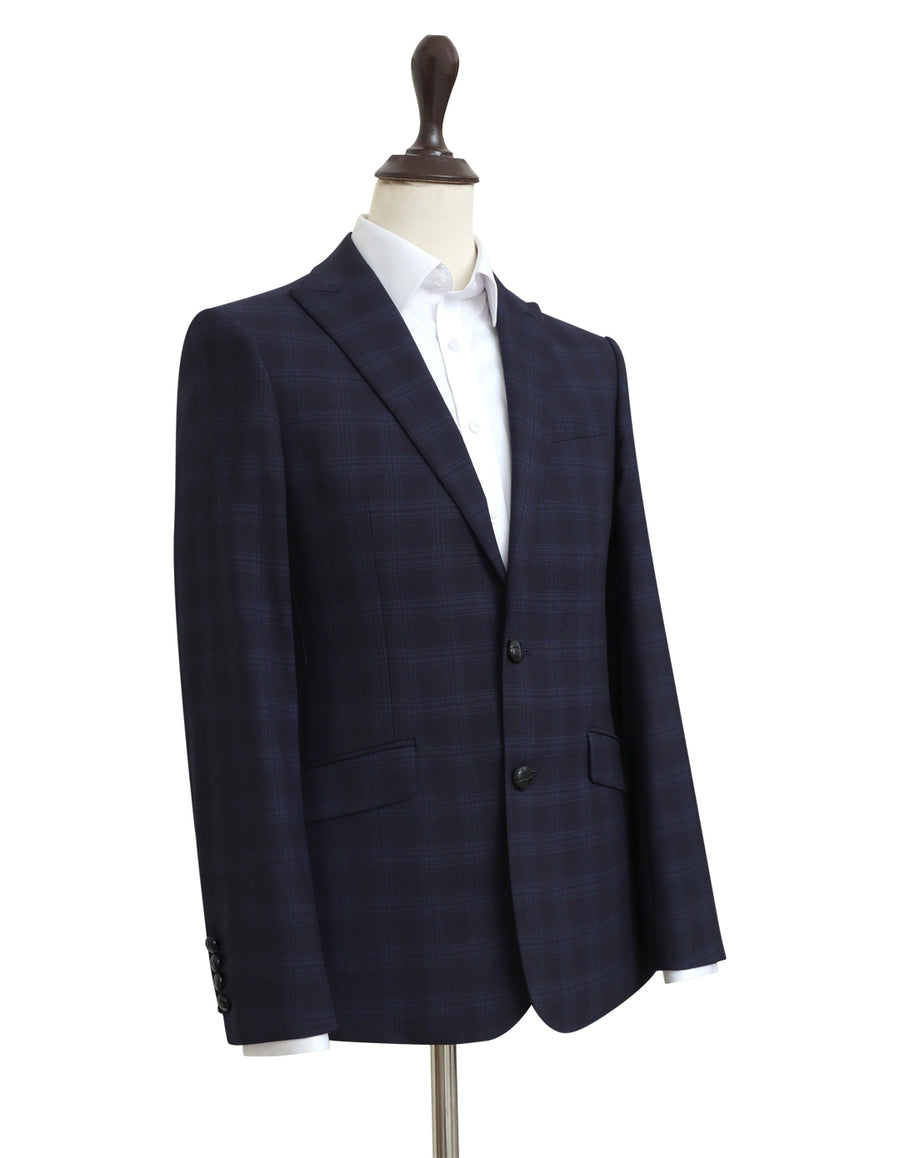 Indigo Check Merino Wool Blazer