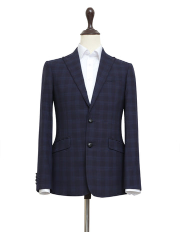 Indigo Check Merino Wool Blazer