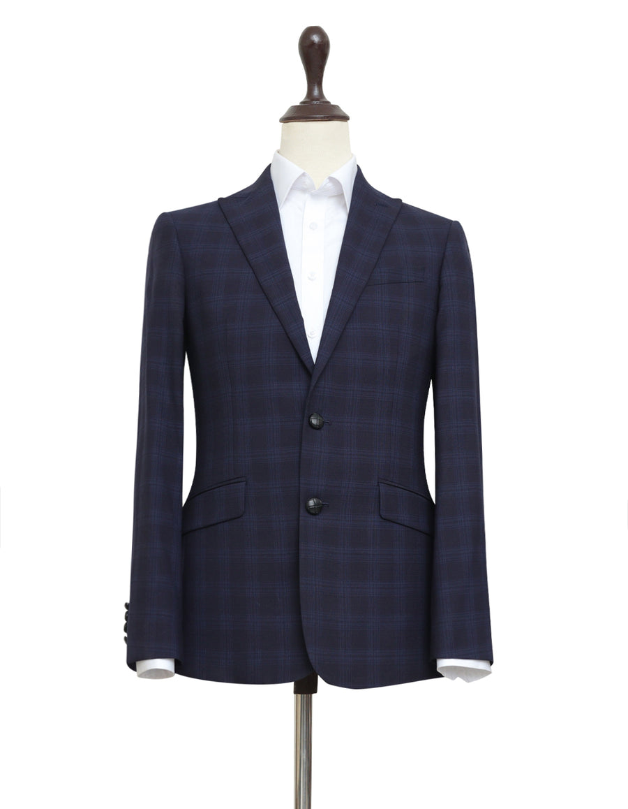 Indigo Check Merino Wool Blazer