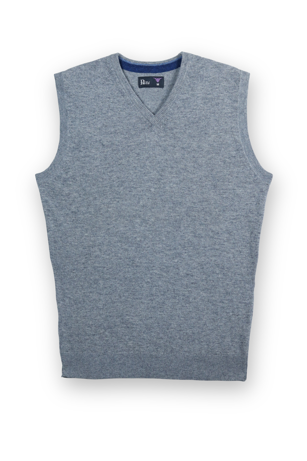 100% Lambs Wool V Neck Sweater - Grey