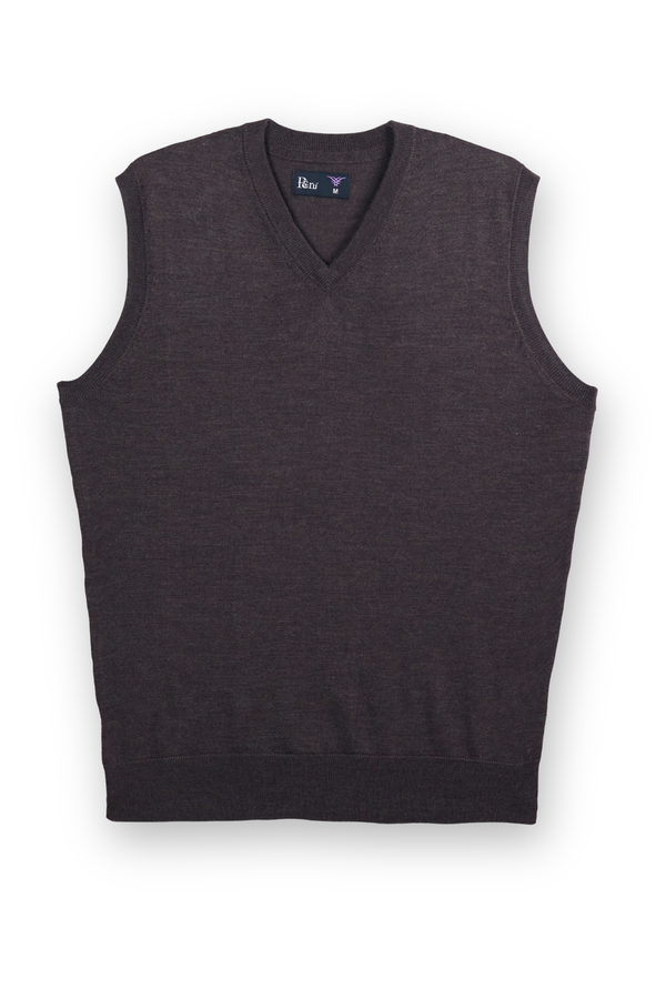 Merino Wool Sleeveless Sweater - Brown