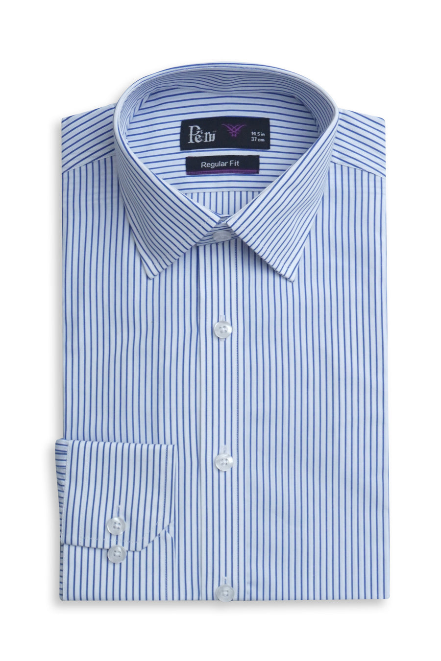 White & Navy Stripe Formal Dress Shirt