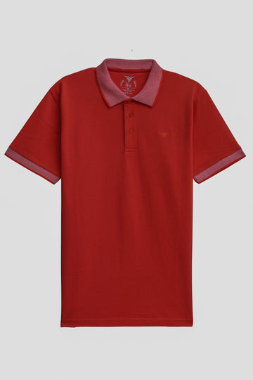 Orange Contrast Collar Pique Knit Polo