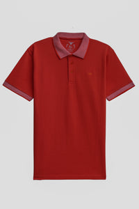 Orange Contrast Collar Pique Knit Polo