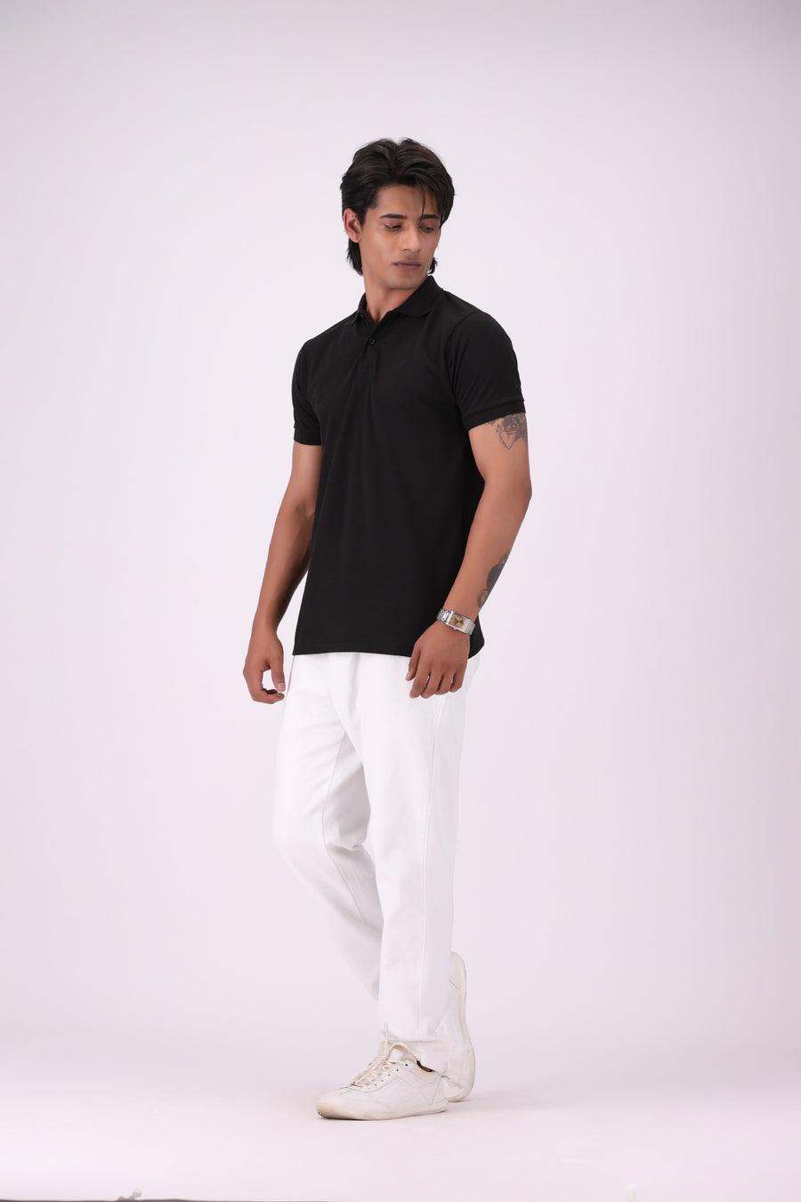 Black Pique Knit Polo