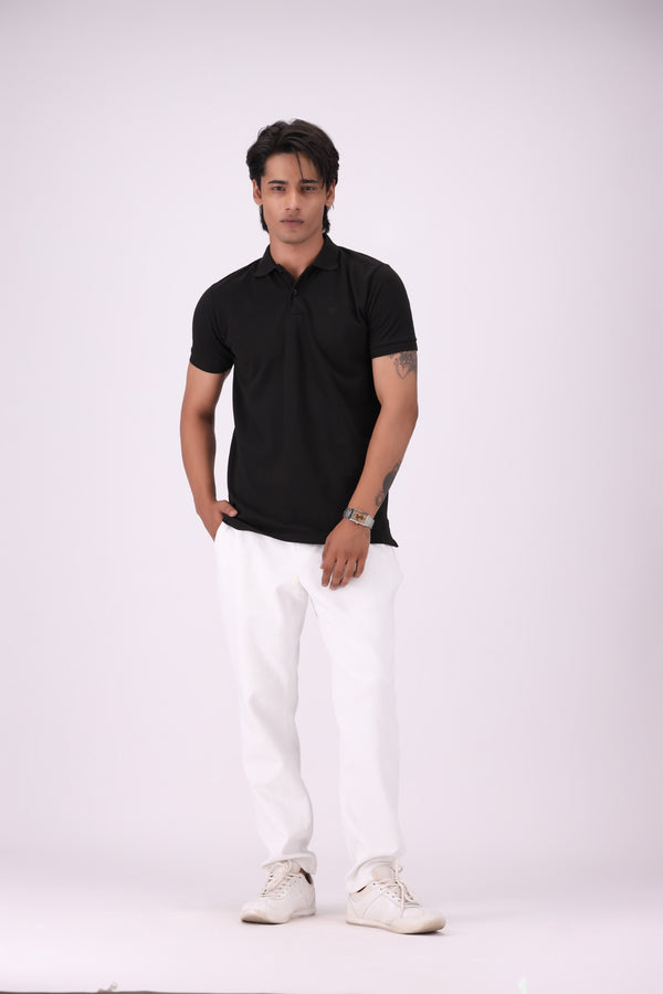 Black Basic Pique Knit Polo
