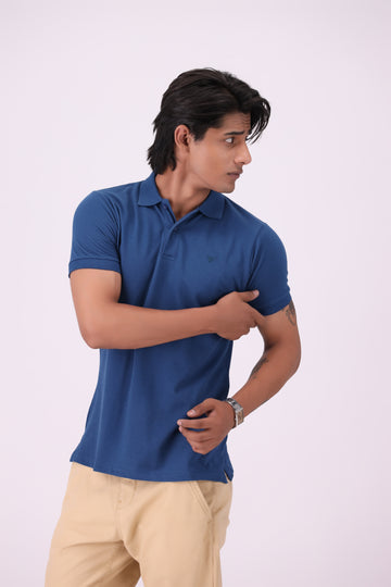 Blue Basic Pique Knit Polo
