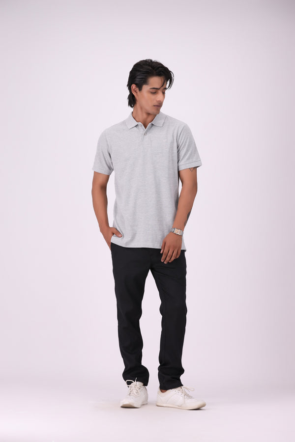 Grey Basic Pique Knit Polo