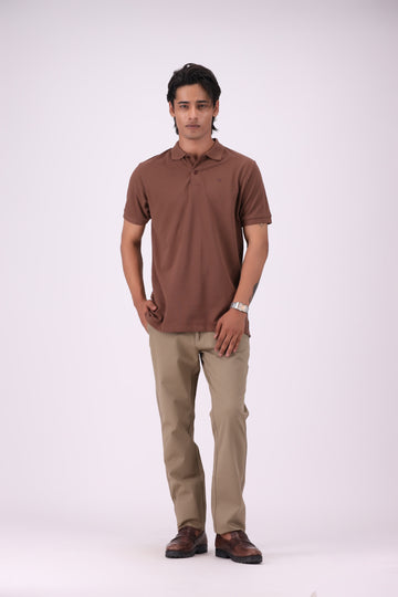 Brown Pique Knit Polo