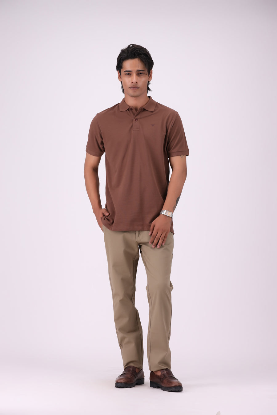 Brown Pique Knit Polo
