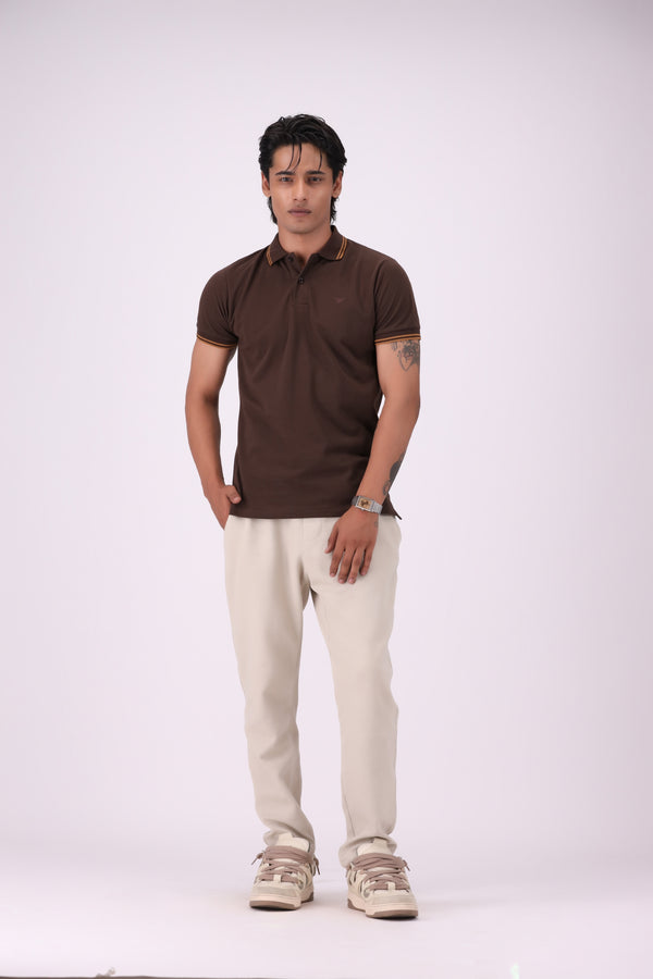 Dark Brown Basic Pique Knit Polo