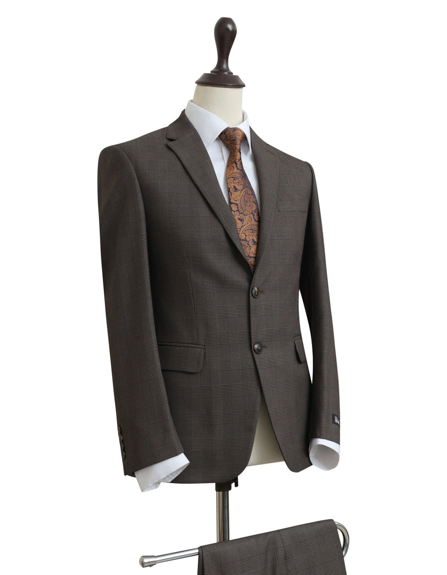 Brown Self Check Tropical Suit