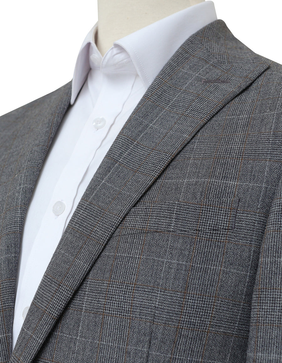 Grey Self Check Wool Blazer