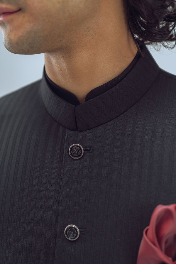 Classic Black Stripe Wool Waistcoat