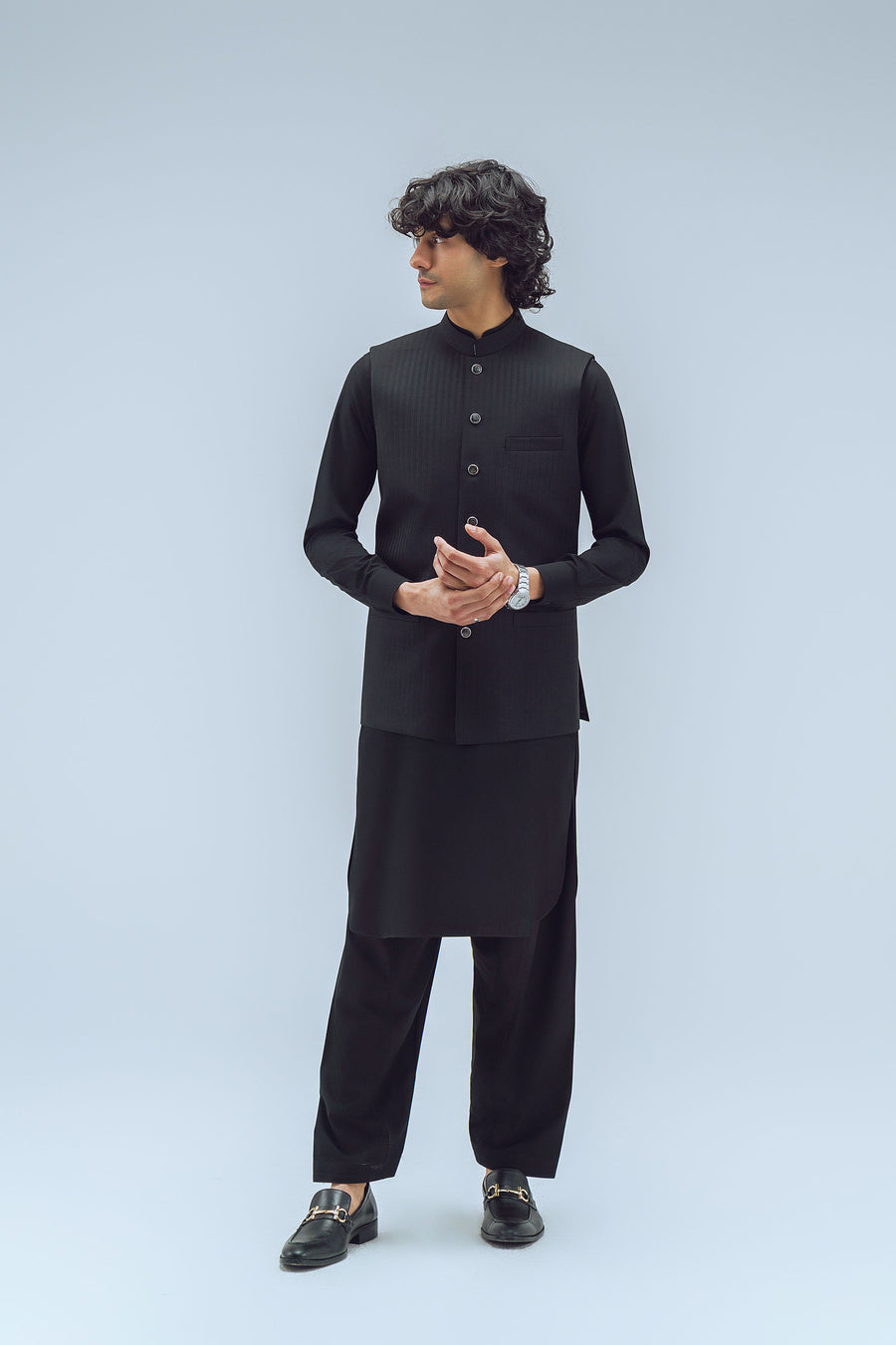 Classic Black Stripe Wool Waistcoat