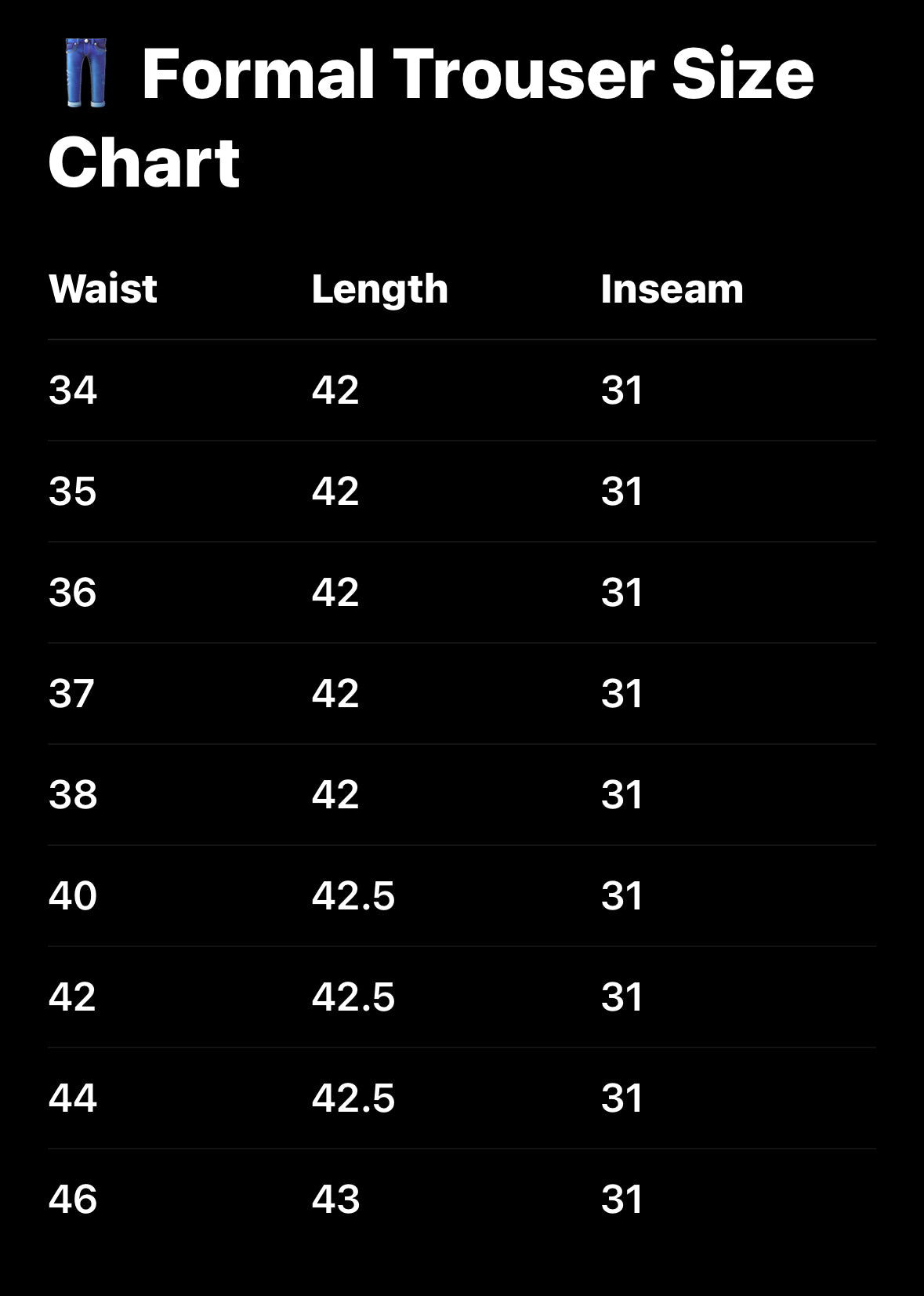 Size Chart