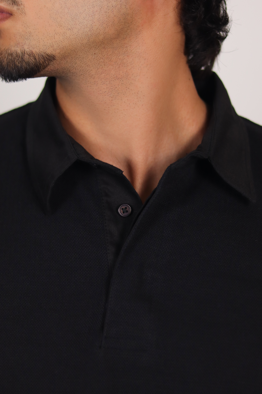 Black Full Sleeve Textured Polo