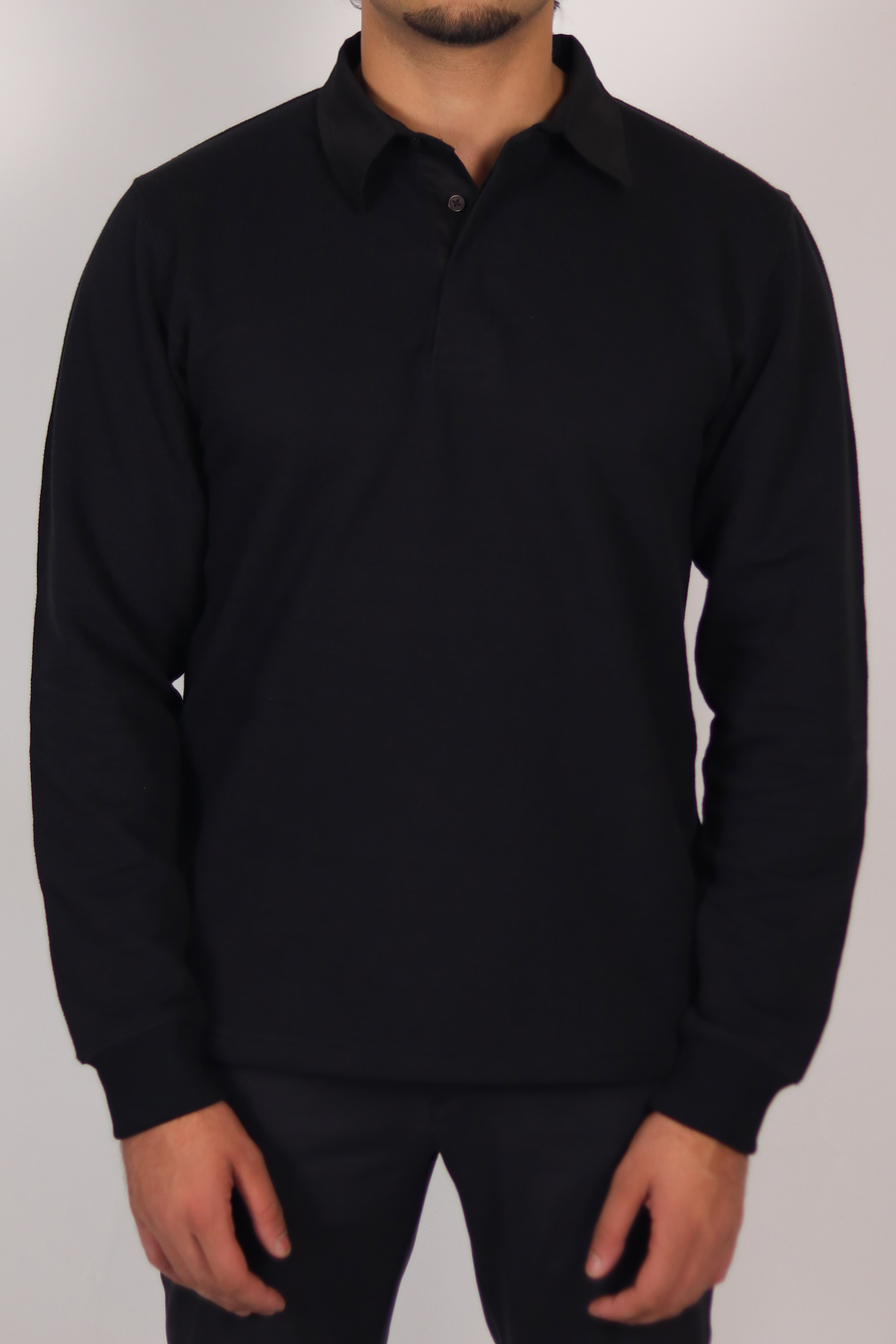 Black Full Sleeve Textured Polo
