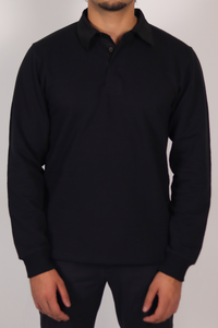 Black Full Sleeve Textured Polo