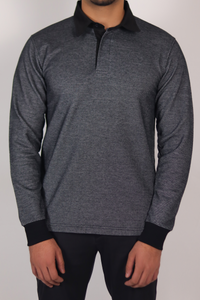 Dark Grey Full Sleeve Textured Polo