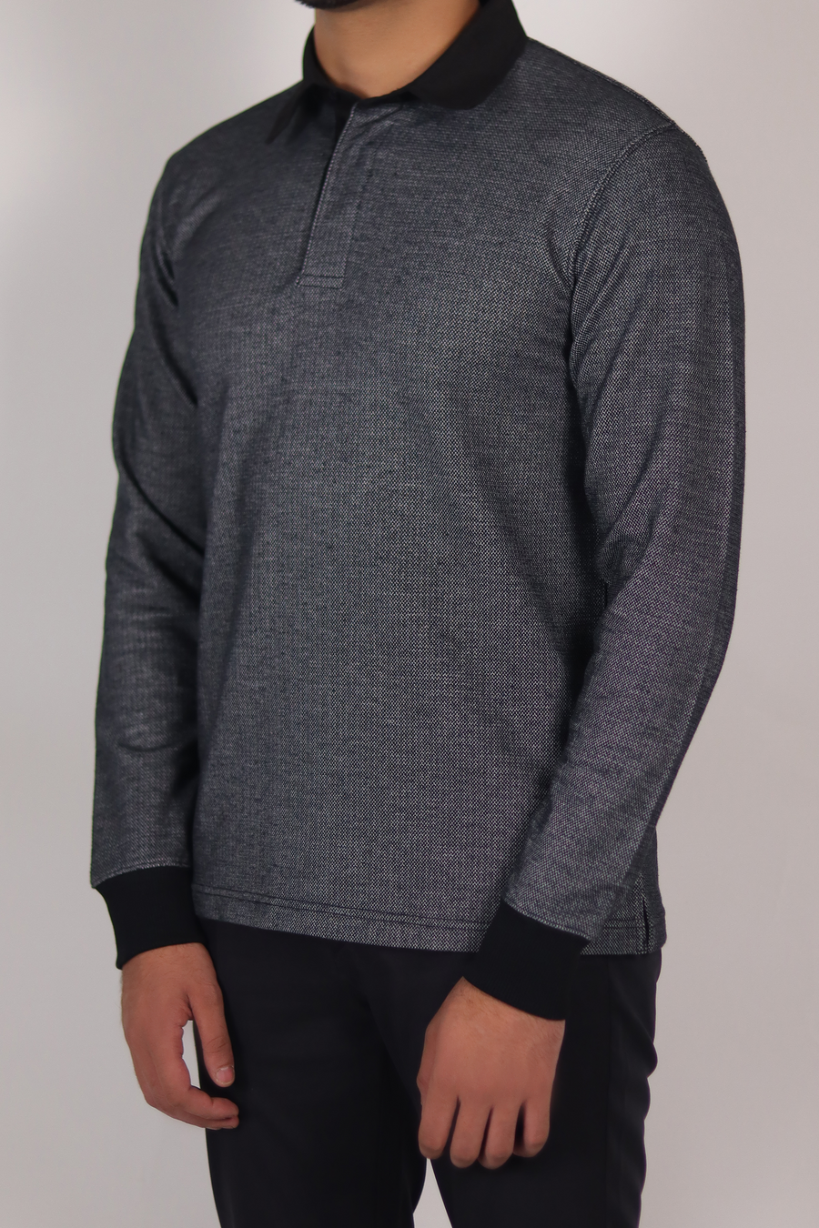 Dark Grey Full Sleeve Textured Polo