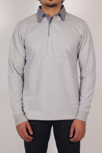 Grey Full Sleeve Textured Polo
