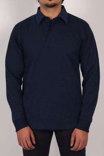 Navy Full Sleeve Textured Polo