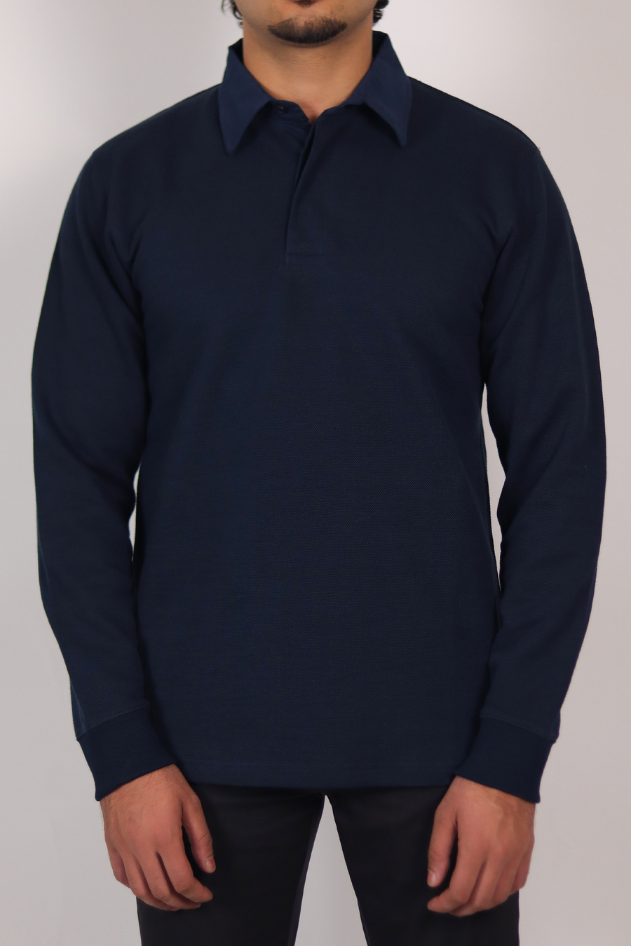 Navy Full Sleeve Textured Polo