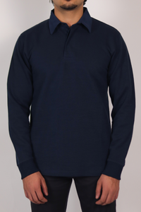 Navy Full Sleeve Textured Polo
