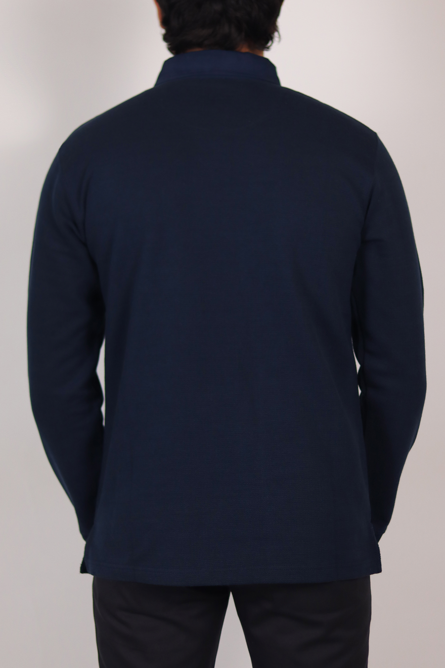 Navy Full Sleeve Textured Polo