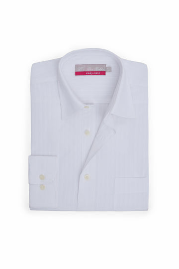 White Self Stripe Easy Iron Formal Shirt