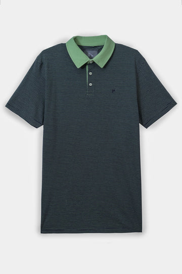 Green Stripe Cotton Polo