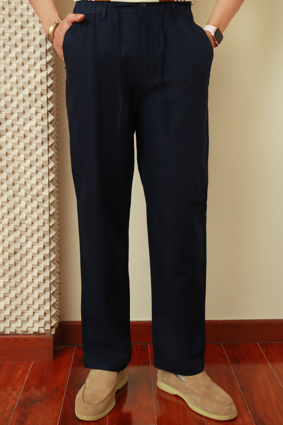 Navy Relaxed Linen Trouser