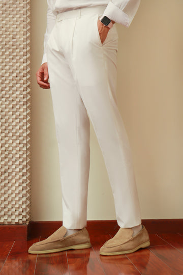 Luxury Off-White Pleated Trouser