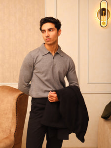 Classic Dark Grey 2 Button Polo Sweater