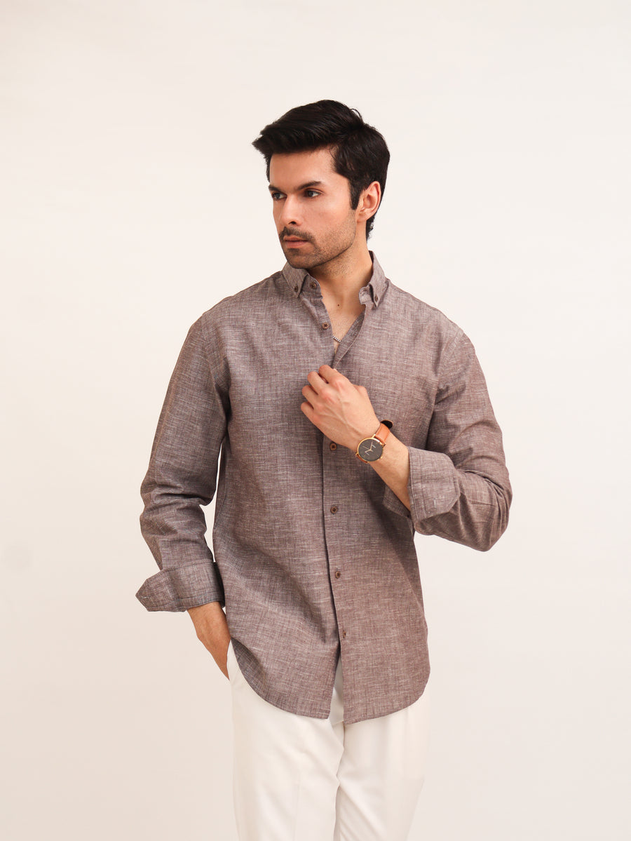 Grey Cotton Linen Button Down Shirt