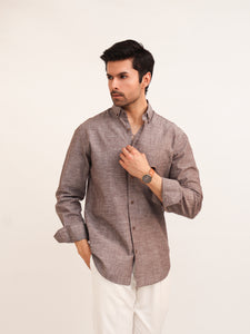 Grey Cotton Linen Button Down Shirt