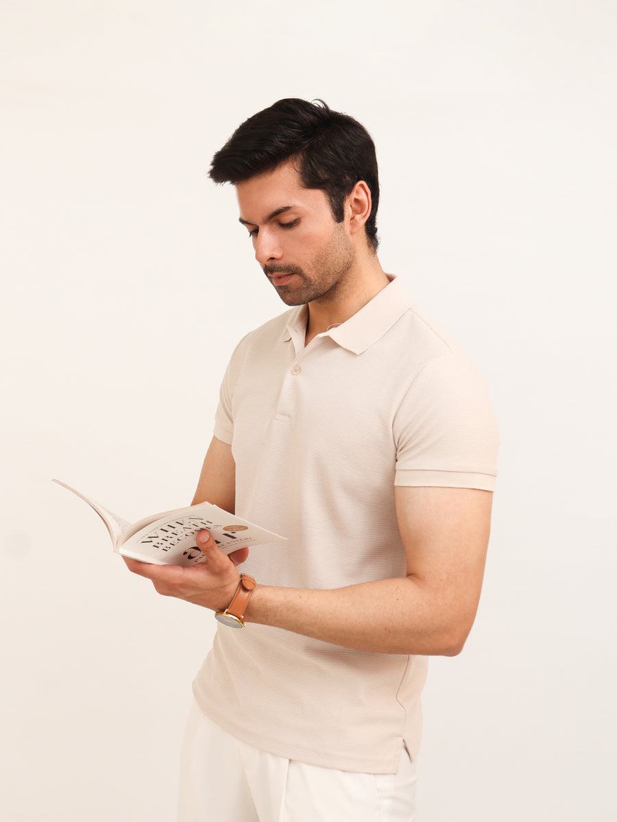 Sand Birdseye Knit Polo