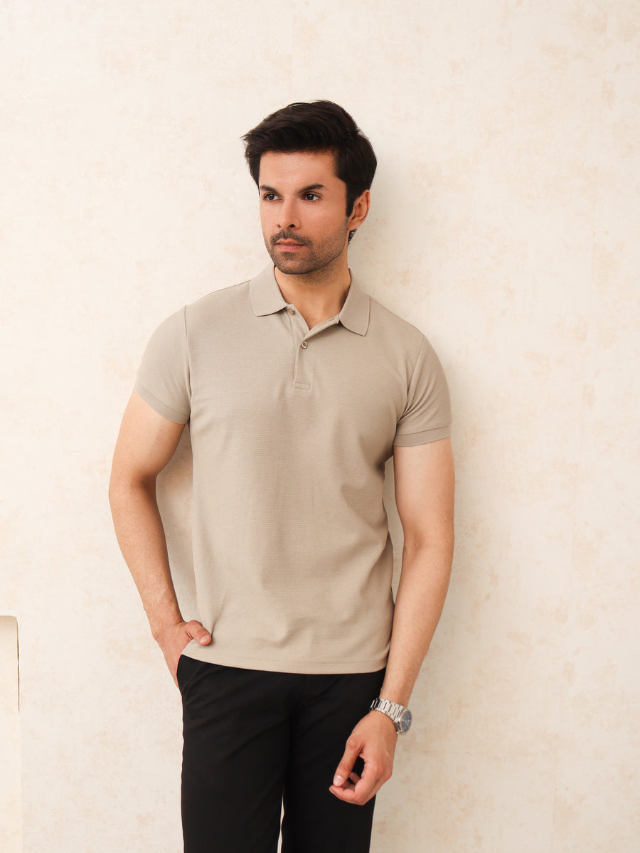 Stone Birdseye Knit Polo