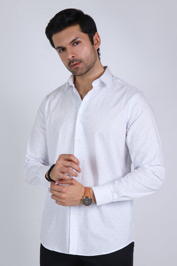 White Micro Print Casual Shirt