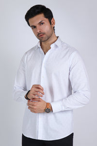 White Micro Print Casual Shirt