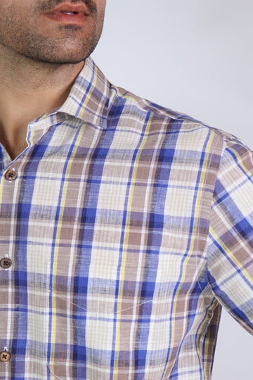 Blue & Brown Cotton Linen Shirt