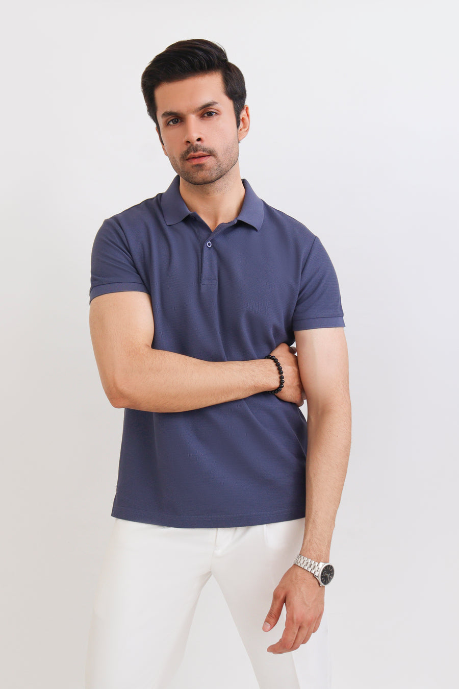 Steel Blue Birdseye Knit Polo