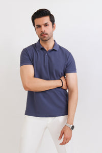 Steel Blue Birdseye Knit Polo