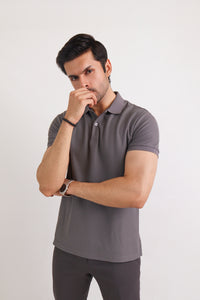 Grey Birdseye Knit Polo