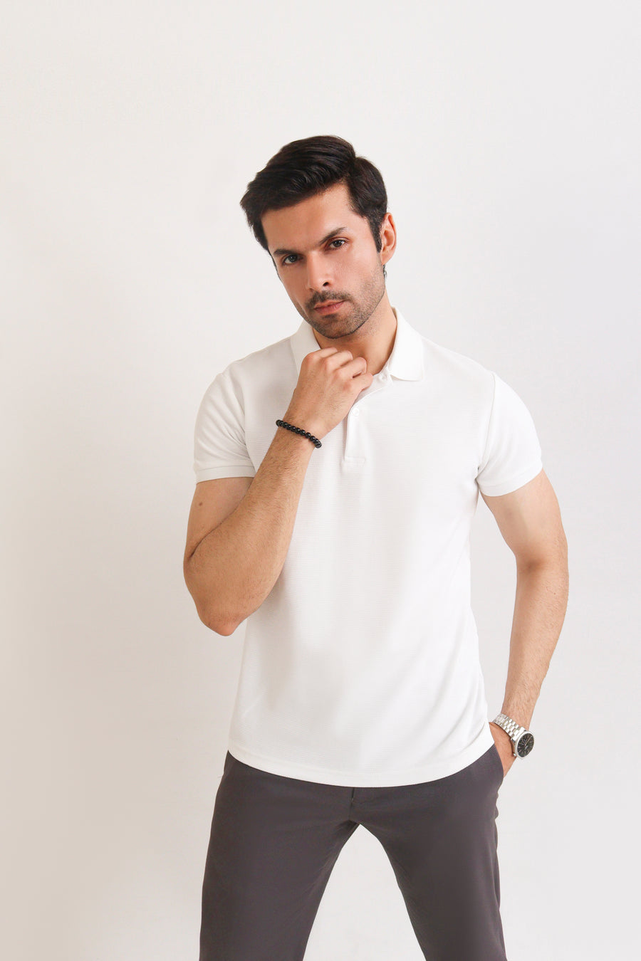 White Birdseye Knit Polo