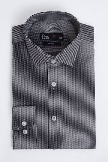 Black & Grey Slim Fit Dress Shirt - Stretch Comfort