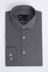 Black & Grey Slim Fit Dress Shirt - Stretch Comfort