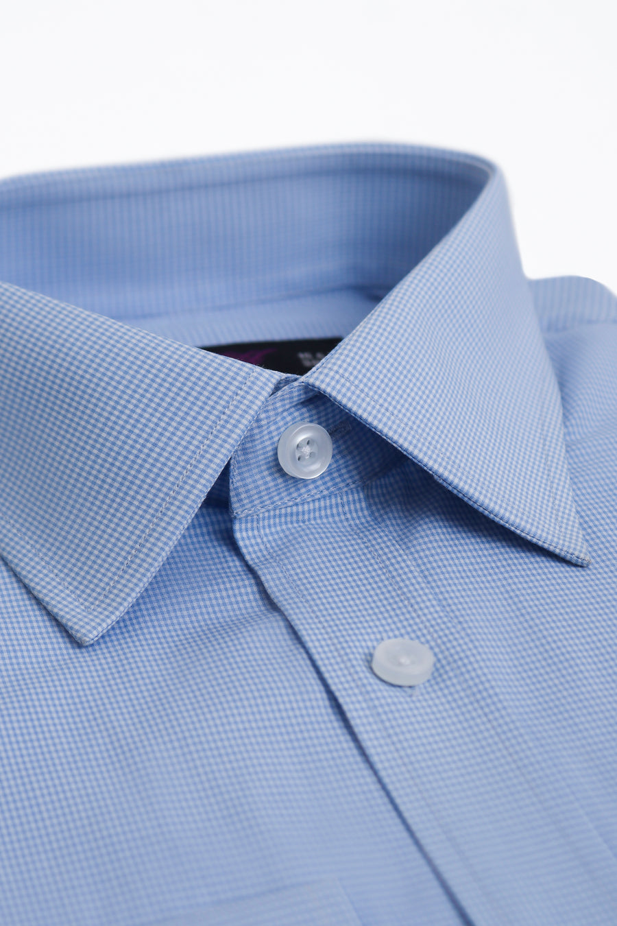 Sky Blue Micro Check Dress Shirt - Soft Luxury Finish