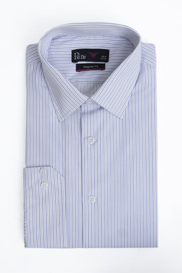 White Stripe Regular Fit Dress Shirt - Soft Finish Cotton